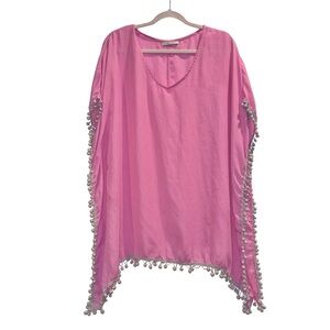 ADREAMLY Pink white Pom swimsuit coverup women’s size OS
